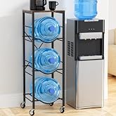 5 Gallon Water Jug Holder -5 Gallon Water Jug Stand with Storage Shelves | With Movable Casters, Heavy Duty 5 Gallon Water Jug Stand, Water Gallon Holder For Kitchen, Living Room, Office (3 Tier)