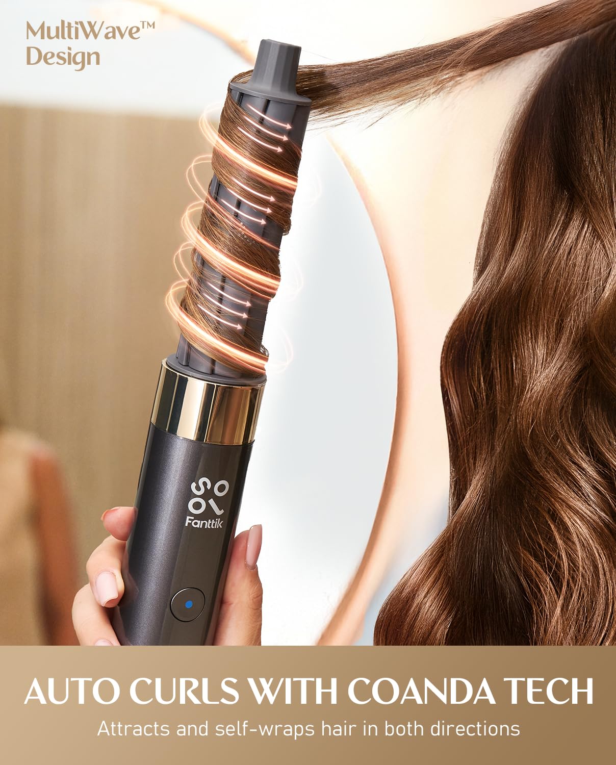 FanttikSolo 6 in 1 AirWave Air Auto Wrap Styler, Ionic Hair Dryer Brush for Curling, Straightening, Volumizing and Drying, Hair Multi-Stylers with Storage Bag, Curlers, Smooth Brush, Concentrator