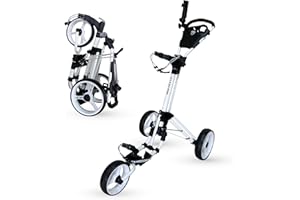 Qwik-Fold 3-Wheel Golf Push Cart with Foot Brake – 1-Second Fold & Unfold Trolley, Lightweight Aluminum Frame, Adjustable Handle, Smooth Ball-Bearing Wheels, Umbrella Holder & Storage