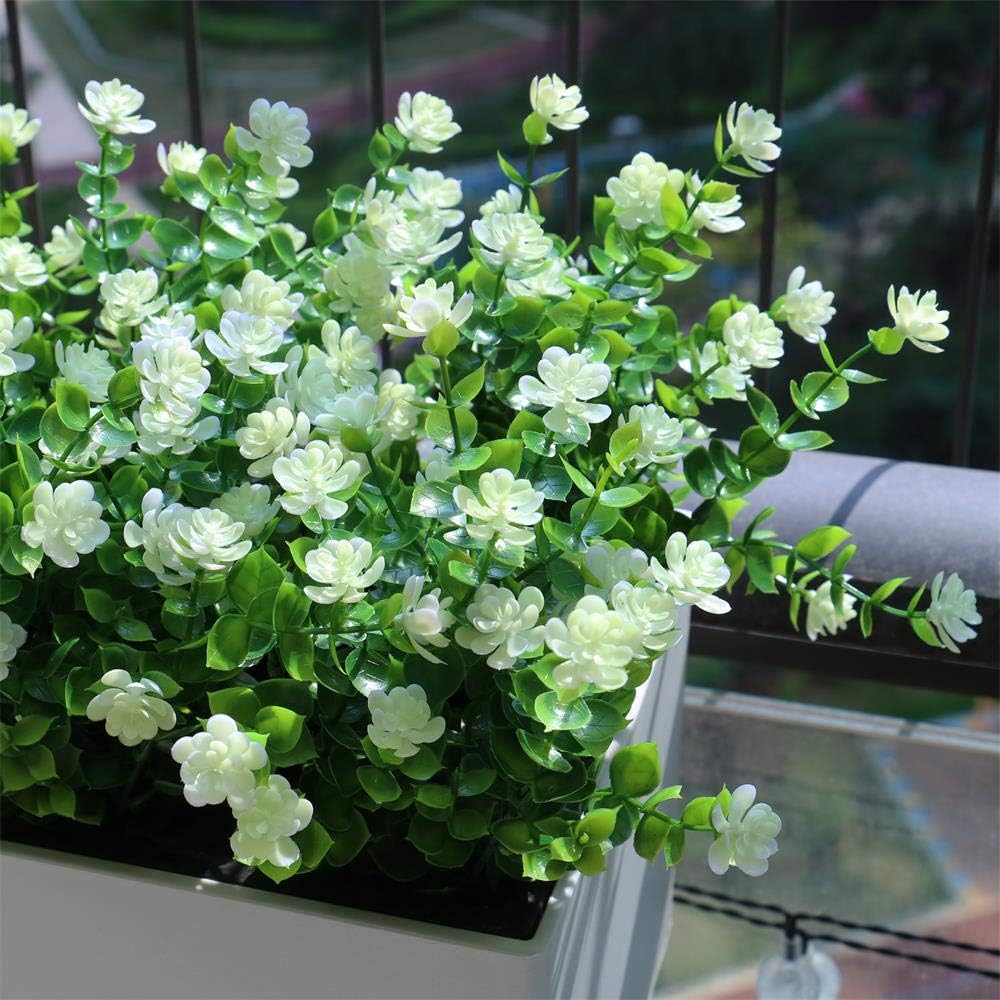 Amazon Com Yxyqr Artificial Flowers Outdoor Uv Resistant Fake Plastic Plants Outside Indoor Hanging Faux Greenery Shrubs Arrangement For Vase Porch Window Box Patio Wedding Home Decoration 4 Pack White Furniture Decor
