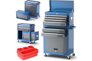 AIRAJ Tool Chest 8-Drawer | 42'' Large Rolling Tool Chest with Wheels | Detachable Top Metal Tool Box | Garage Storage Cabinet for Repair Room,Warehouse | Rolling Tool Box with Hooks,Liners,Tray Divider