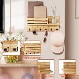 SWTYMIKI Wall Key Holder with Shelf Mail Organizer Brown 6 Hooks view 3