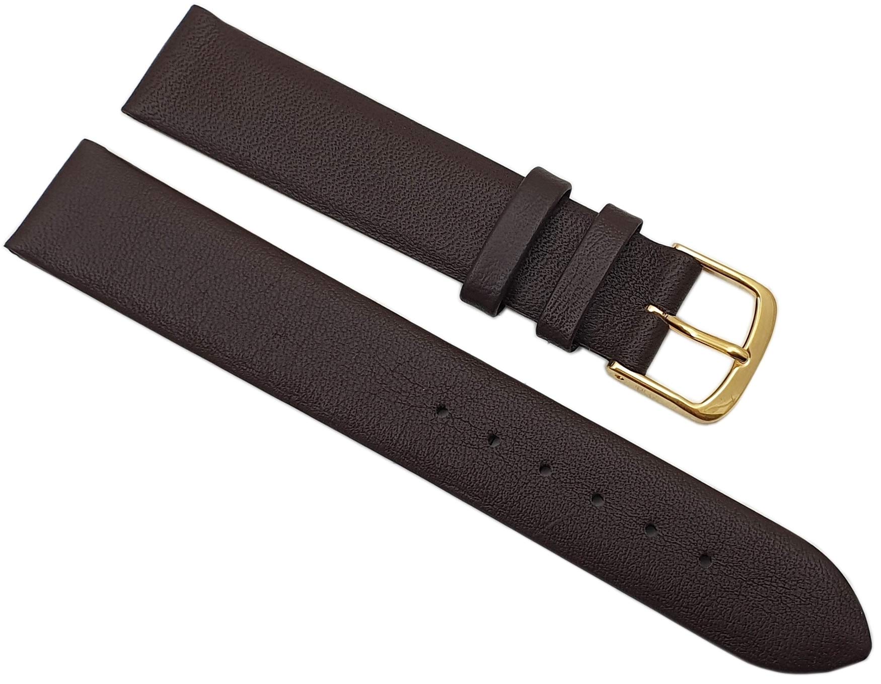 myledershop 17mm Calf leather watch strap band Made in Germany in dark brown with buckle in gold MJ-Design-Germany incl assembly instructions
