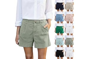 SLAKKENREIS Women Linen Shorts Summer Casual Chino Shorts High Waisted Bermuda Shorts Dressy Wide Leg Shorts with Pockets