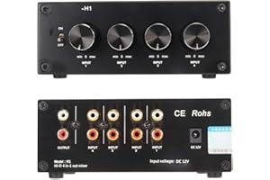 4 in 1 Out Stereo Mixer, Audio Mixer 4 Channel Stereo Mixer Inputs Output, for Headphones, Earphones, Amplifiers, Speakers, e