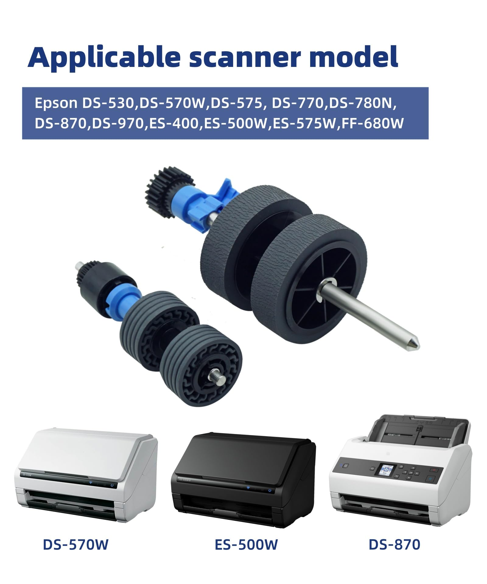 2024 New B12B819031 B12B819041 Scanner Exchange Roller Assembly Kit for Epson DS-530 DS-570W DS-575 DS-770 DS-780N DS-870 DS-970 ES-400 ES-500W ES-575W FF-680W(1 Year Warranty)