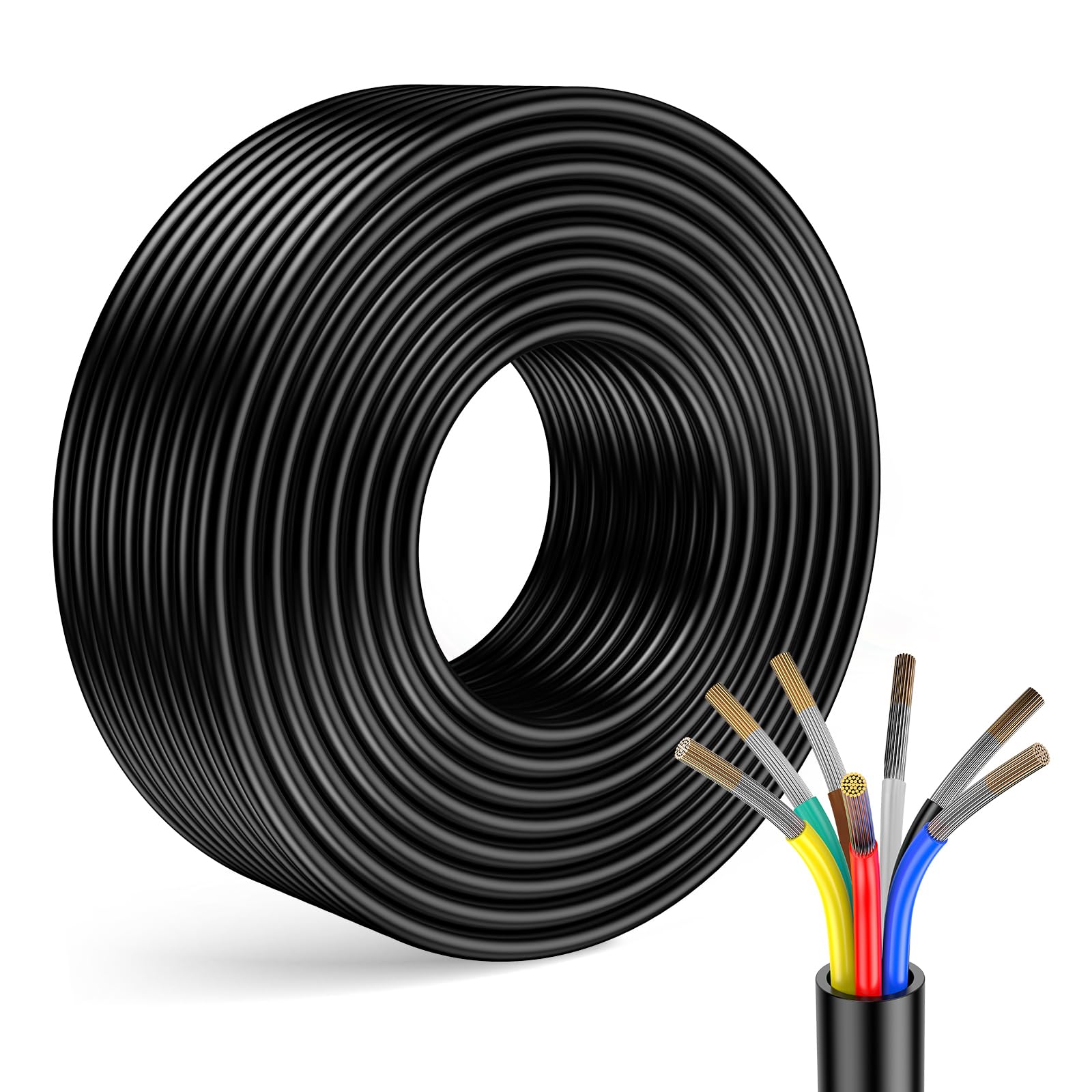 Photo 1 of 7 Way Trailer Wire 25FT – Heavy Duty 14 Gauge 7 Wire Trailer Wiring Harness Kit with Color-Coded Stranded CCA Conductors – Weatherproof PVC Jacket for RV, Camper, Truck, Utility Trailer