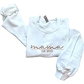 mama Script Embroidered Sweatshirt | Personalized Crewneck or Hoodie Sweatshirt for Mother's Day or Mom's Birthday | Custom Initials on Left Sleeve Multi