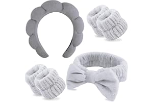 Chanaco Hairband - Skin Care Headband with Bow, Makeup Headband, Women's Hair Accessory, Set of 2 Headbands and 4 Wristbands