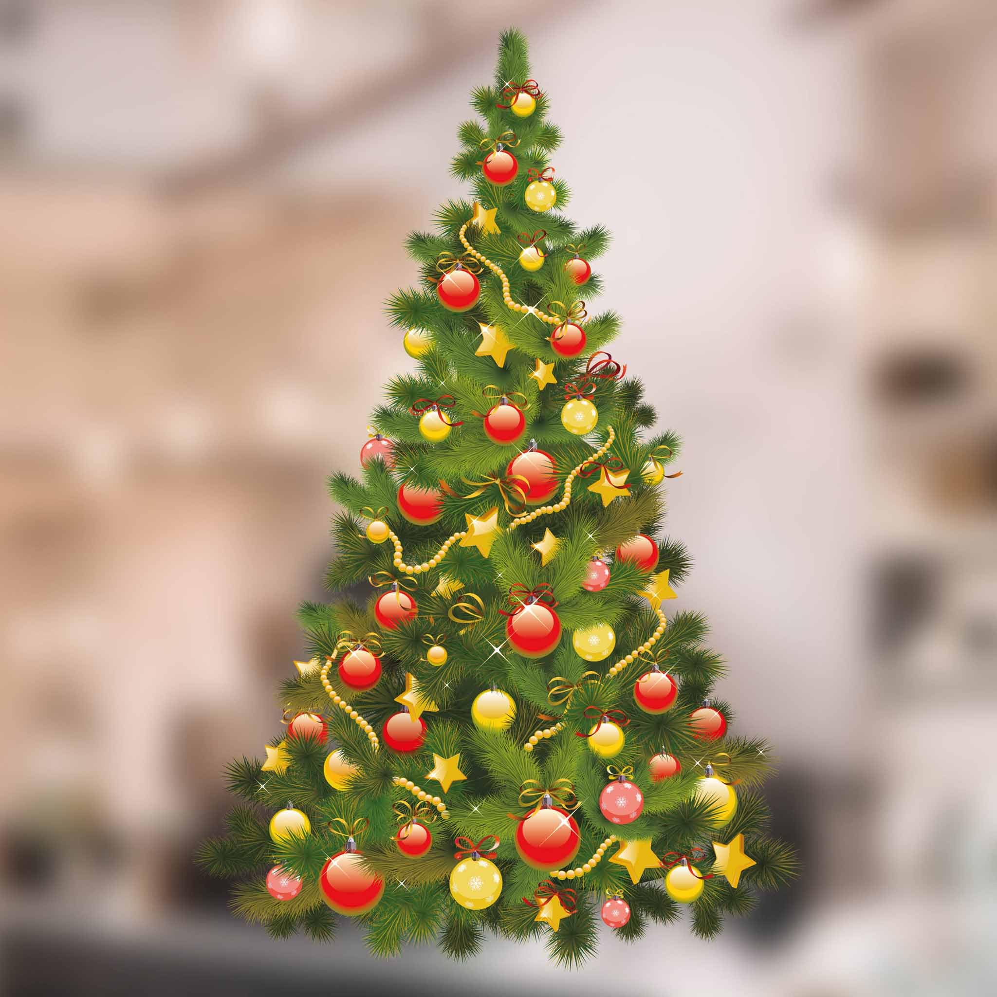 Christmas Window Stickers - Christmas Window Decorations - Large Traditional Tree Glass Clings - Reusable Sticker for Windows and Door