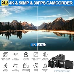 VETEK Video Camera 4k Camcorder 56MP UHD WiFi