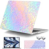 DONGKE for MacBook Air 13.6 Inch Case 2025 2024-2022 A3240 A3113 A2681 M4 M3 M2 Chip Touch ID, Plastic Hard Shell & Keyboard Cover & Type C Adapter for MacBook Air 13 inch M4, Leopard Print