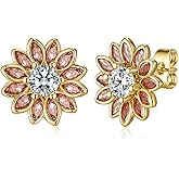 EVEVIC Austrian Crystal Flower Stud Earrings for Women Fashion 14K Gold Plated Hypoallergenic Jewelry