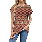 TUZIERDUO Womens Short Sleeve T Shirts Floral Crew Neck Summer Tops Loose Fit Tees Casual Print Tunic Top Basic Blouses