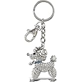 Aqua79 Stylish Poodle Dog Keychain - Silver 3D Sparkling Charm Rhinestones Fashionable Stylish Metal Alloy Durable Key Ring Bling Crystal Jewelry Accessory with Clasp