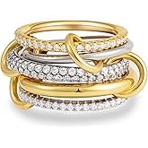 Eaciy Gold Stackable Rings for Women, 14K Gold Plated Cubic Zirconia Rings, Silver Gold Multi Ring Mixed Metals Stackable Ring Set for Women Non Tarnish (5 PCS, 8)