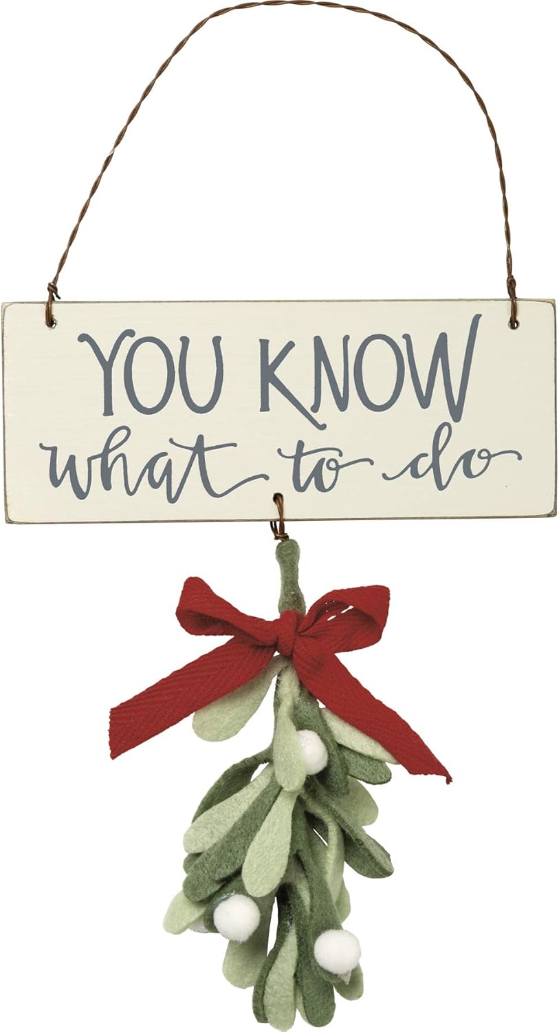 Ornaments - Bird's Nest Gifts and Antiques, Wood, Felt, Wire, Ribbon, Christmas Hanging Mistletoe Decor Ornament You Know What to Do!