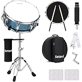 Seteol Snare Drum Set, 14" x 5.5" Marching Snare Drum with Stand &amp; Bag | Silent Mute Pad + Drums Sticks + Drumstick Holder + Drums Key + Damper Gels for Adults (Blue)