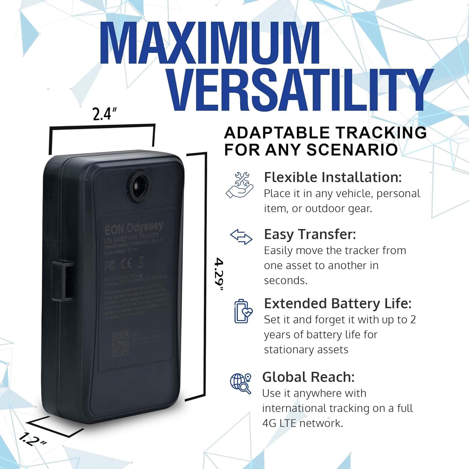 EON Odyssey 18 Month Long-Life GPS Tracker for Vehicles, Assets, Fleet. Hidden Magnetic GPS Tracking Device Track for Years with Single Charge 4G LTE Real Time Tracking Device - Subscription Required