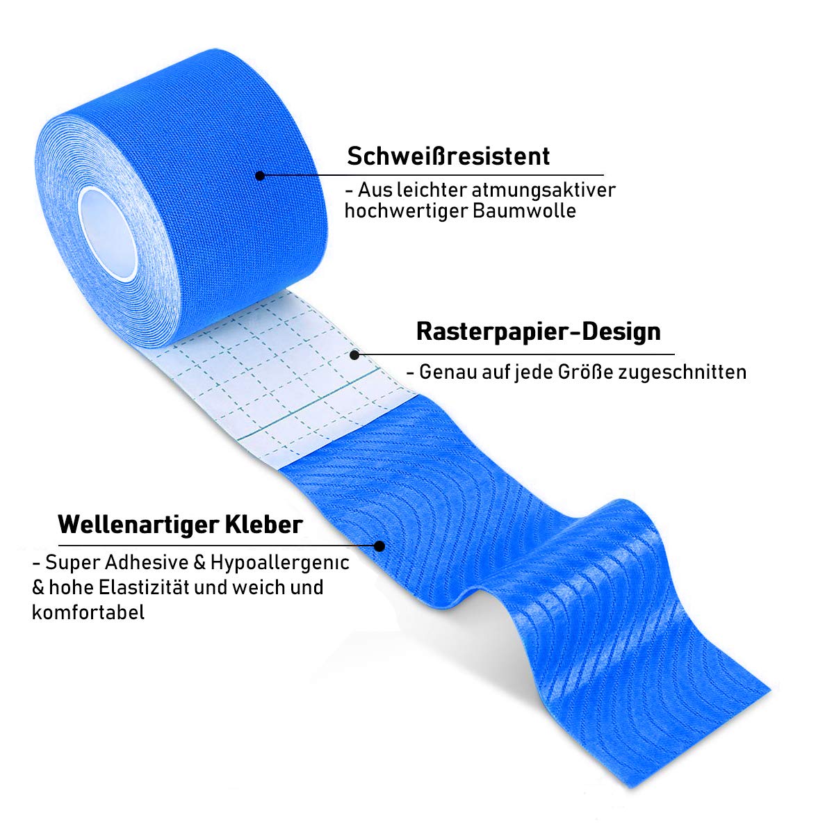 Physio Tape Kinesiologie Tape 5m x 5cm, Muskeln Kinesiology sport vorgeschnitten, Rollenlänge Elastisches Therapeutisches sport verletzungen Tape Elastische Bandage für Plantarfasziitis Physiotherapie