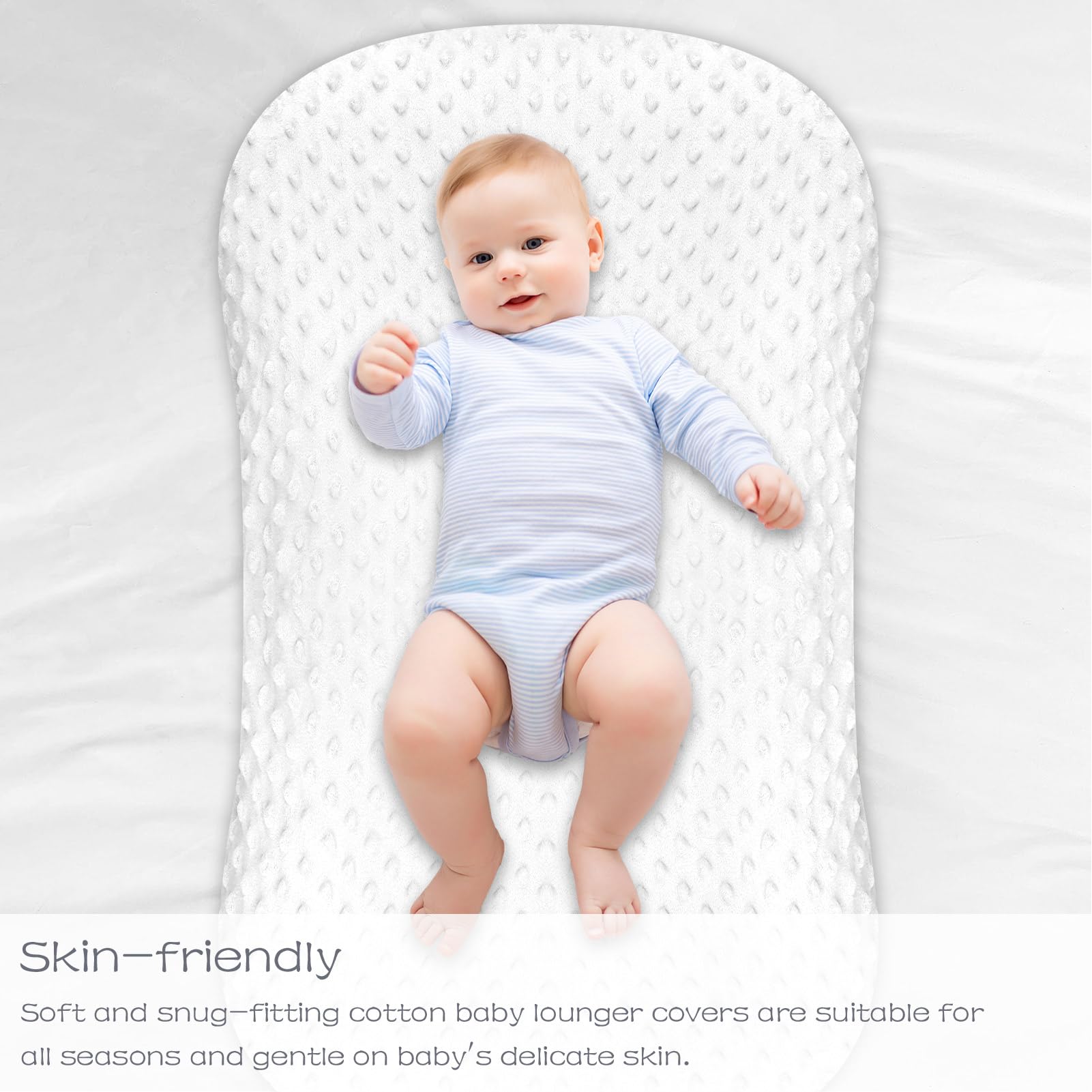 Hooyax Baby Lounger Cover 2 Pack Premium Newborn Lounger Covers, Organic Removable Infant Slipcovers for Baby Nest Lounger, Ultra Soft Snug Fit Infant Lounger Cover for Boys Girls (Blue,White)