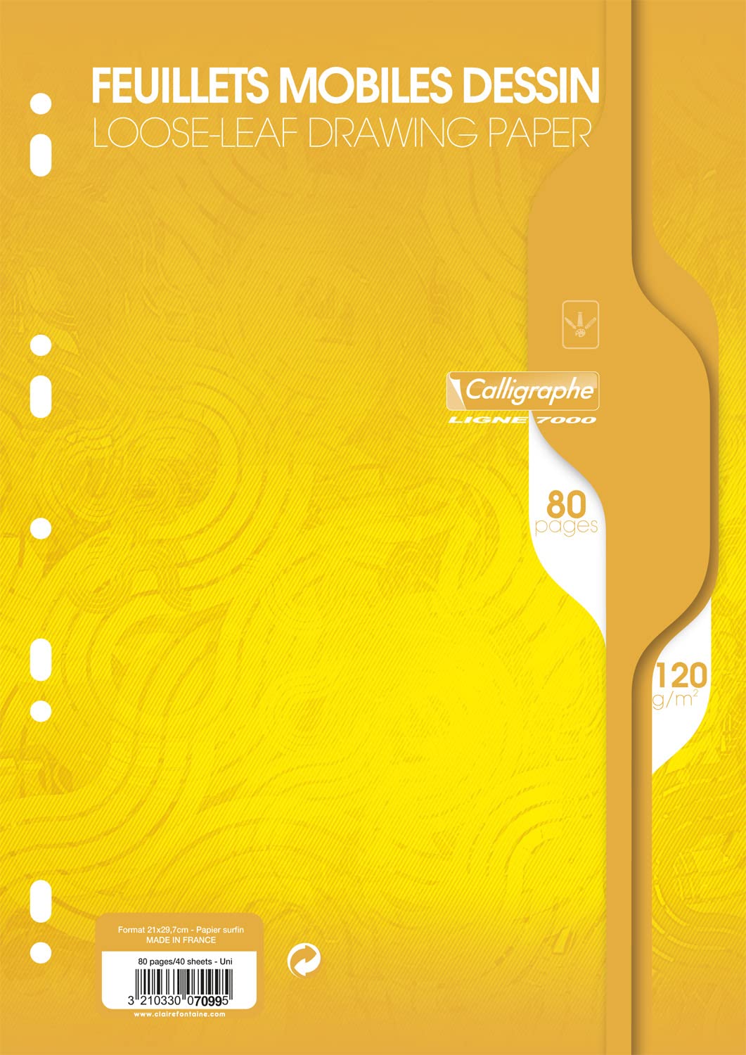 Calligraphe 7099C - One package of Perforated Drawing Sheets in Film (a Clairefontaine Brand) - A4 21 x 29,7 cm - 80 Plain White Pages - 120 gsm Paper