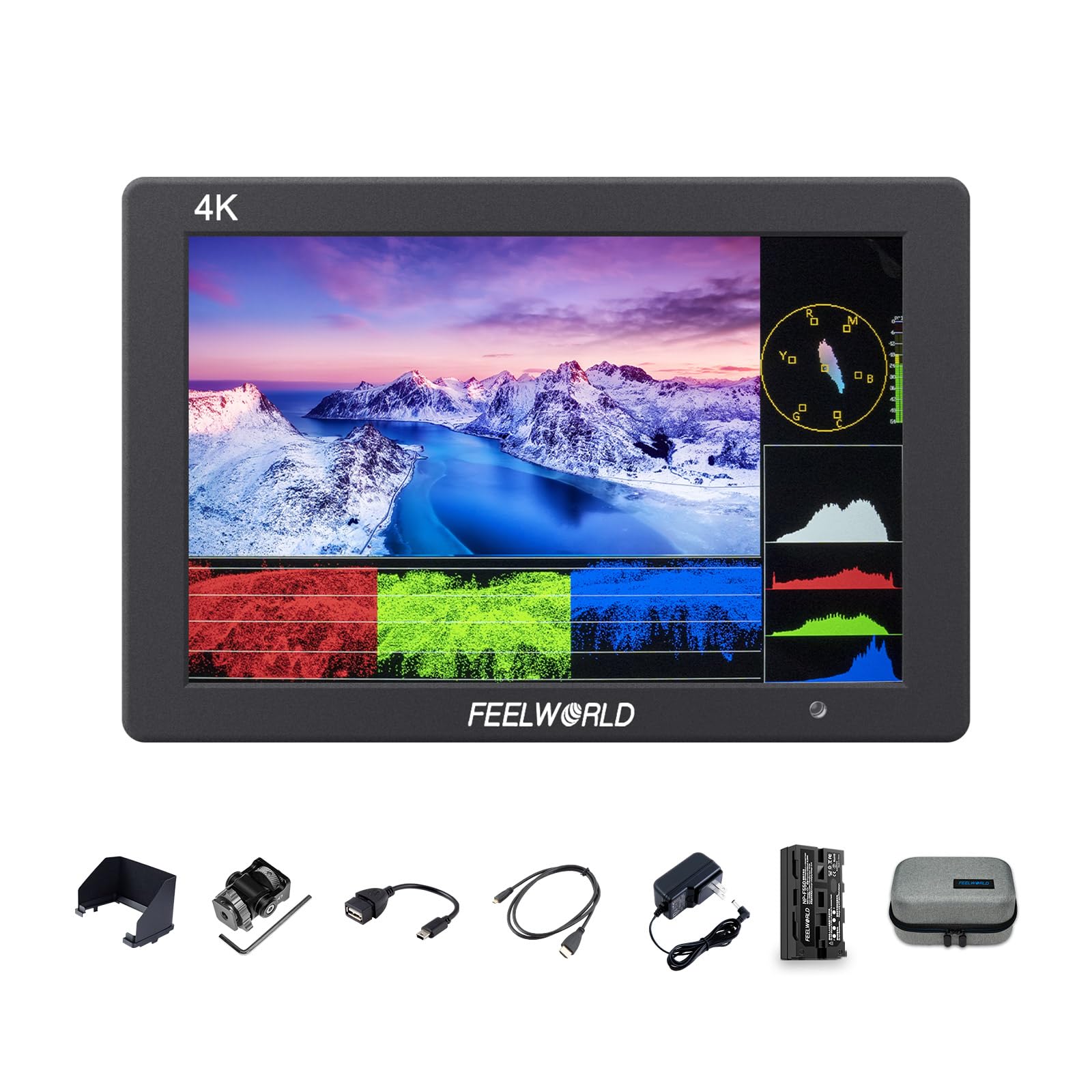 Feelworld T7PLUS 7-inch DSLR Camera Monitor 1920X1200 Resolution Rec.709 Colour Standard 3D LUT Waveform 4K HDMI Input and Output Metal Body with Battery