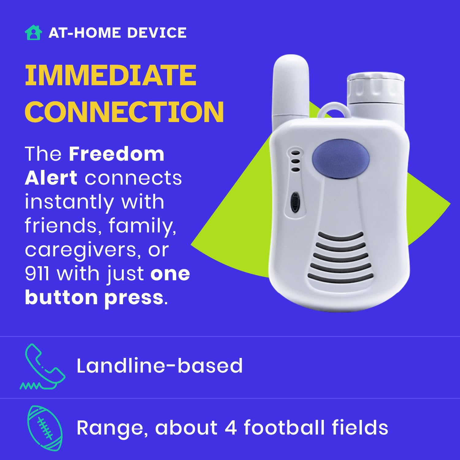 Freedom Alert, Landline Personal Emergency Device, 2-Way Call with Family and Police for Home Safety, Device for Seniors and The Elderly