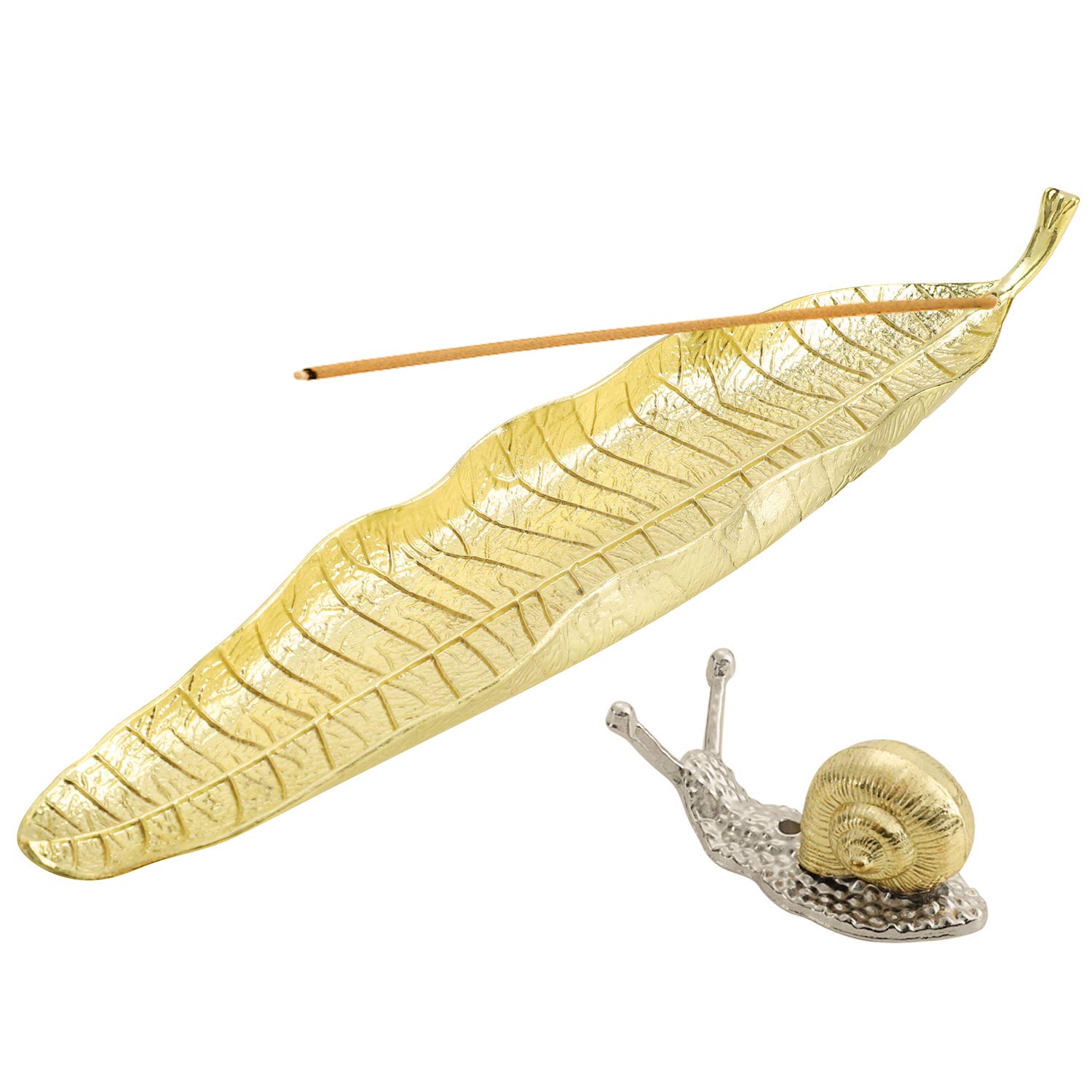 Ash Catcher, Incense Stick Holder, Leaf Shape Modern Creative Design Decorative Incense Burner with Cute Snail Tray for Meditation, Yoga, Spa Relaxation, Home, Office