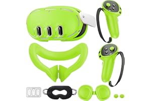 KANG YU Silicone Cover Compatible with Meta/Oculus Quest 3 Accessories, VR Silicone Face Cover, VR Shell Cover,Touch Controller Grip Case,Camera Lens Protector Set(Green)