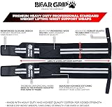 BEAR GRIP Weight Lifting Wrist Wraps Pair 18in x 3in Black White view 3