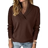 HDLTE Casual V Neck Sweaters for Women – Shawl Collar Long Sleeve Work Sweater Dressy