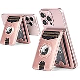 SkyEagle Compatible with Magsafe Case with RFID Blocking Card Holder AirTag pocket for iPhone 17/16/15/14/13/12 Pro/Pro Max/PlusSeries,Not Fit iPhone Mini,Rose Gold