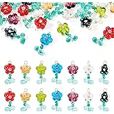 KISSITTY 20pcs Flower Charms with Leaf Glass Crystal Colorful Floral Dangle Flowers Pendants for DIY Necklaces Earrings Bracelets Jewelry Key Chain Making Crafting for Women