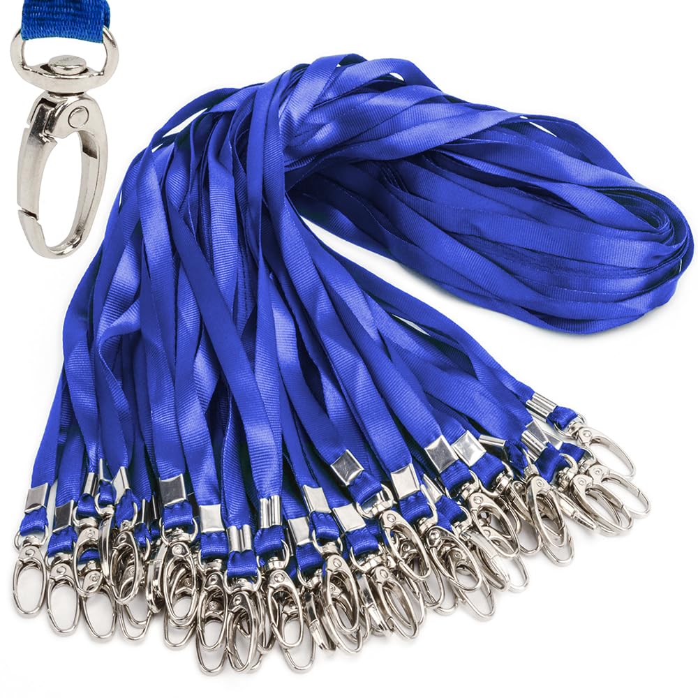 Blue Lanyards for Id Badges Nylon Neck Flat Bulk Lanyard Swivel Hooks clips, Durably Woven lanyards with clip for Key Chains Men Women Office ID Name Tags and Badge Holders, lanyards 50Pack 32-inch