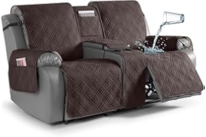 TAOCOCO Loveseat Recliner Cover with Center Console, 100% Waterproof Pet Cover for Dual Recliner with Straps Design, Split Reclining Loveseat Covers Furniture Pet&Kids Protector (2 Seater, Chocolate)