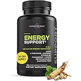 Livingood Daily Energy Support, 11-in-1 Supplement with Magnesium, Vitamin B6, B12, Amino Acids, L Carnitine, CoQ10, Ginseng & L Theanine, Supports Natural Energy for Men & Women, Vegan, 60 Capsules