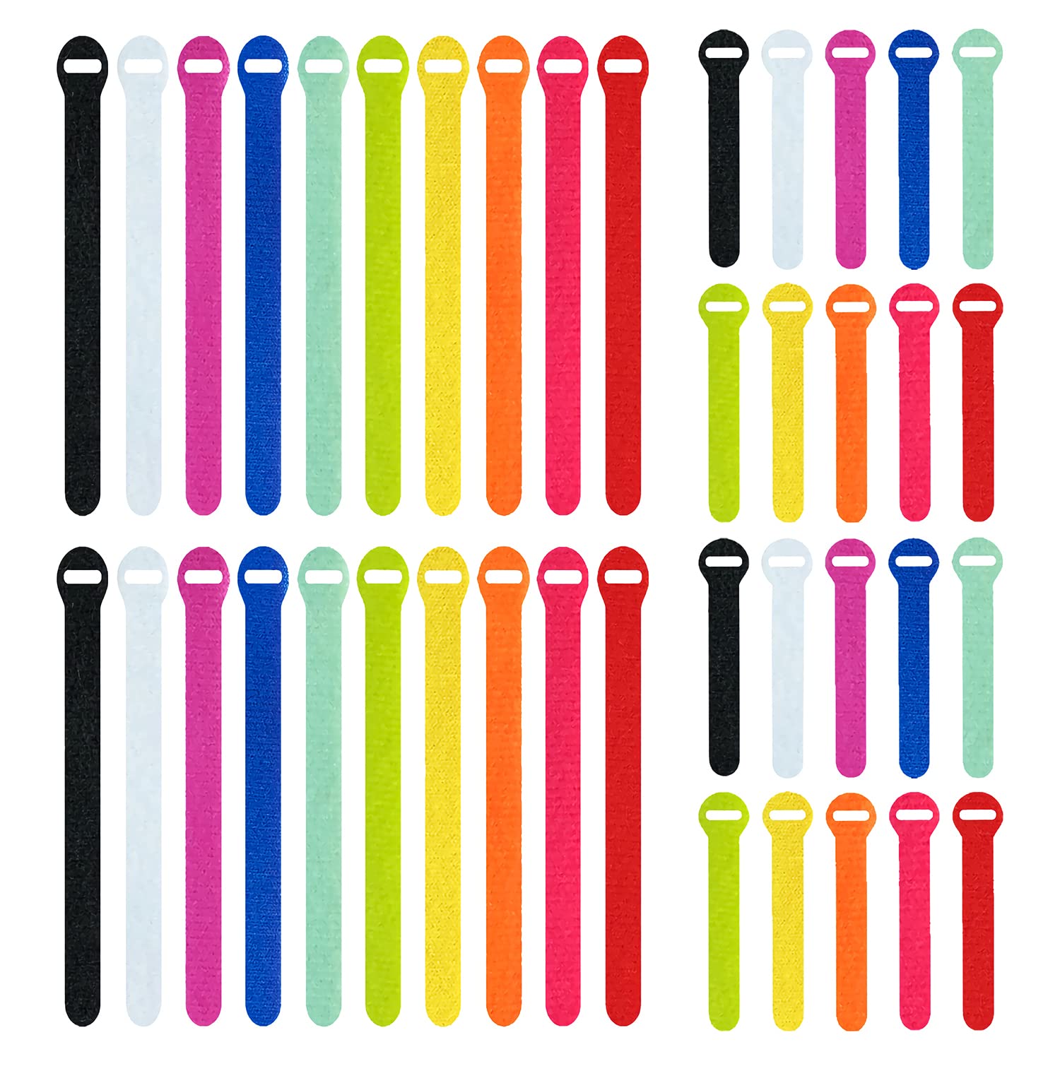 Oksdown 40 Pack 10 Color Reusable Cable Ties - Multi Color Releasable Straps, Adjustable Hook and Loop, Colorful Wire Tidy for PC Management
