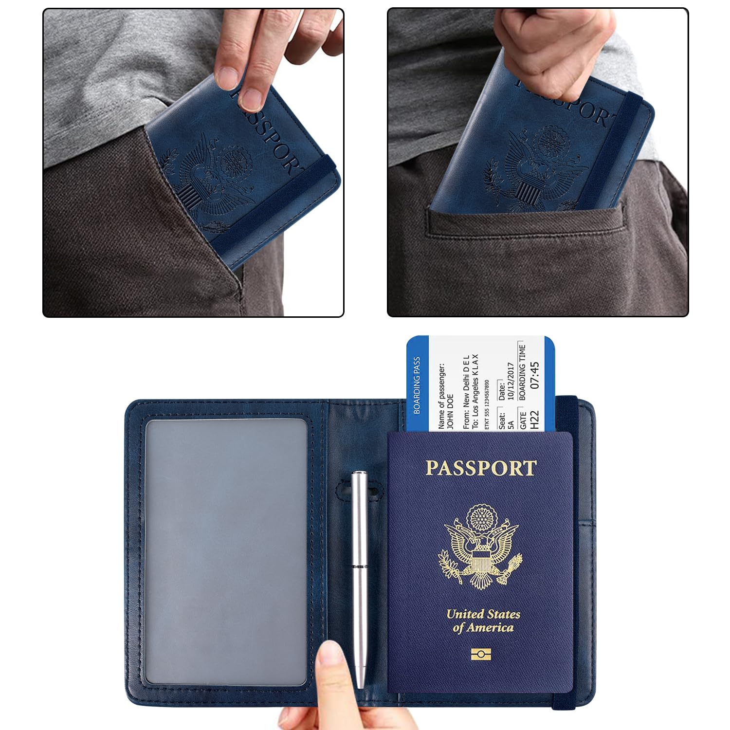 ACdream RFID Blocking Passport Holder Travel Wallet - Premium PU Leather Cover Passport Book with Card Holder, Pen Slot, Keep Organization, and Travel Essentials for Women and Men