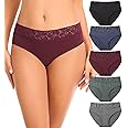 RHYFF Womens Underwear Cotton Lace Panties Soft Bikini Panty Comfortable Hipster Stretch Full Ladies Briefs 5 Pack S-XL