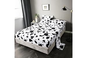 WINLIFE Cartoon Cow Print Sheet Set Black White Western Cow Sheets for Kids/Toddler/Boys/Girls Bed Sheets (1+ Fitted Sheet, 1+ Flat Sheet, 1+ Pillowcase), Twin