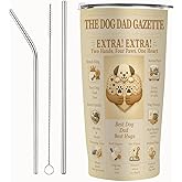 SNUGLYZEN Dog Dad Gifts for Men – 20oz Insulated Stainless Steel Tumbler, Travel Coffee Cup with Lid, Funny Vintage Newspaper Design, Paw Print Heart, Gift from the Dog