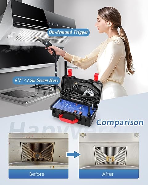 HAPYVERGO HIGH PRESSURE STEAM CLEANER, 1700W STEAMER FOR CLEANING GROUT TILE, HEAVY DUTY PORTABLE STEAMER CLEANER FOR CAR AUTO, HIGH HEAT CLEANING STEAMER FOR HOME SHOWER ALL SURFACES 110V