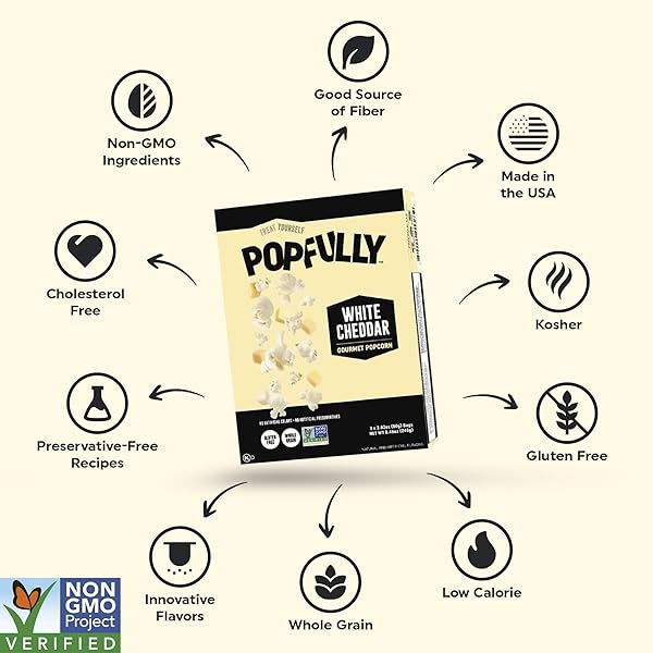 POPFULLY WHITE CHEDDAR POPCORN FULLY POPS, SHARING BAGS, SHARP CHEESE FLAVOR, BIG POP, MICRO POPCORN BAGS, 3-PACK