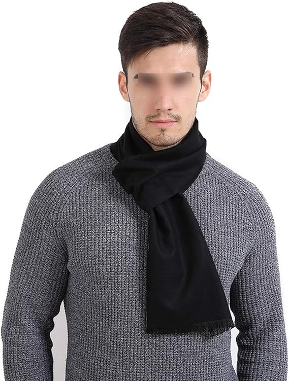 Men'S Cashmere Scarf Simple Solid Color Scarves 30Cm 180Cm Winter Warm Smooth Scarf, Black at 
