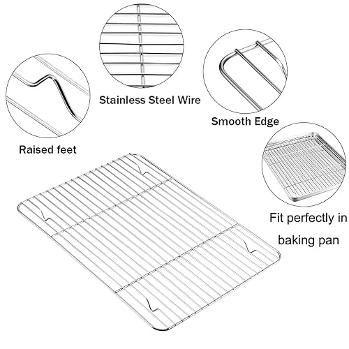TeamFar Stainless Steel Baking Sheet Set | 16x12x1 Inch Cookie Pan With Cooling Rack & Silicone Mat | Oven Safe, Dishwasher Safe | 3-Piece Kit - View #3