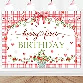 Mocsicka Berry First Birthday Backdrop Our Berry Sweet is Turning One Baby Girls First Birthday Background Photography Props Strawberry 1st Birthday Decorations (7x5ft)