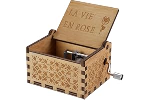 HUNTMIC Wood La Vie En Rose Music Boxes,Carved Hand Crank Musical Box Wooden Classic Handmade Engraved Valentines Birthday Gift for Kids Boys Girls Friends (Wood-La Vie En Rose)