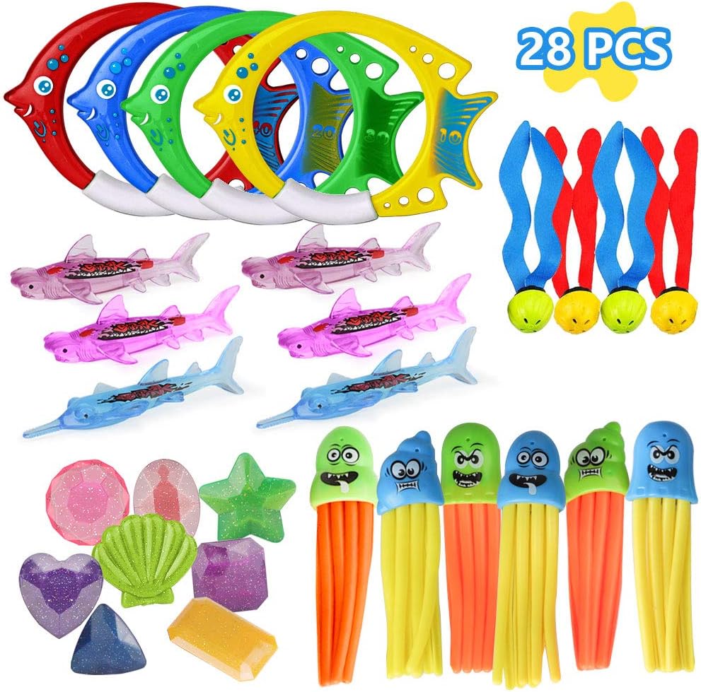 Epeolatry Diving Pool Toys Underwater Swimming Games for Kids Diving Fish Rings Diving Sharks Stringy Octopu Pirate Treasures Seaweed