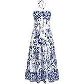 SKAYS Women's Summer Dress Halter Boho Maxi Dress Vacation Beach Floral Outfits Backless Casual Elegant Party